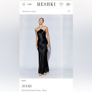 Black, floor length, silky dress